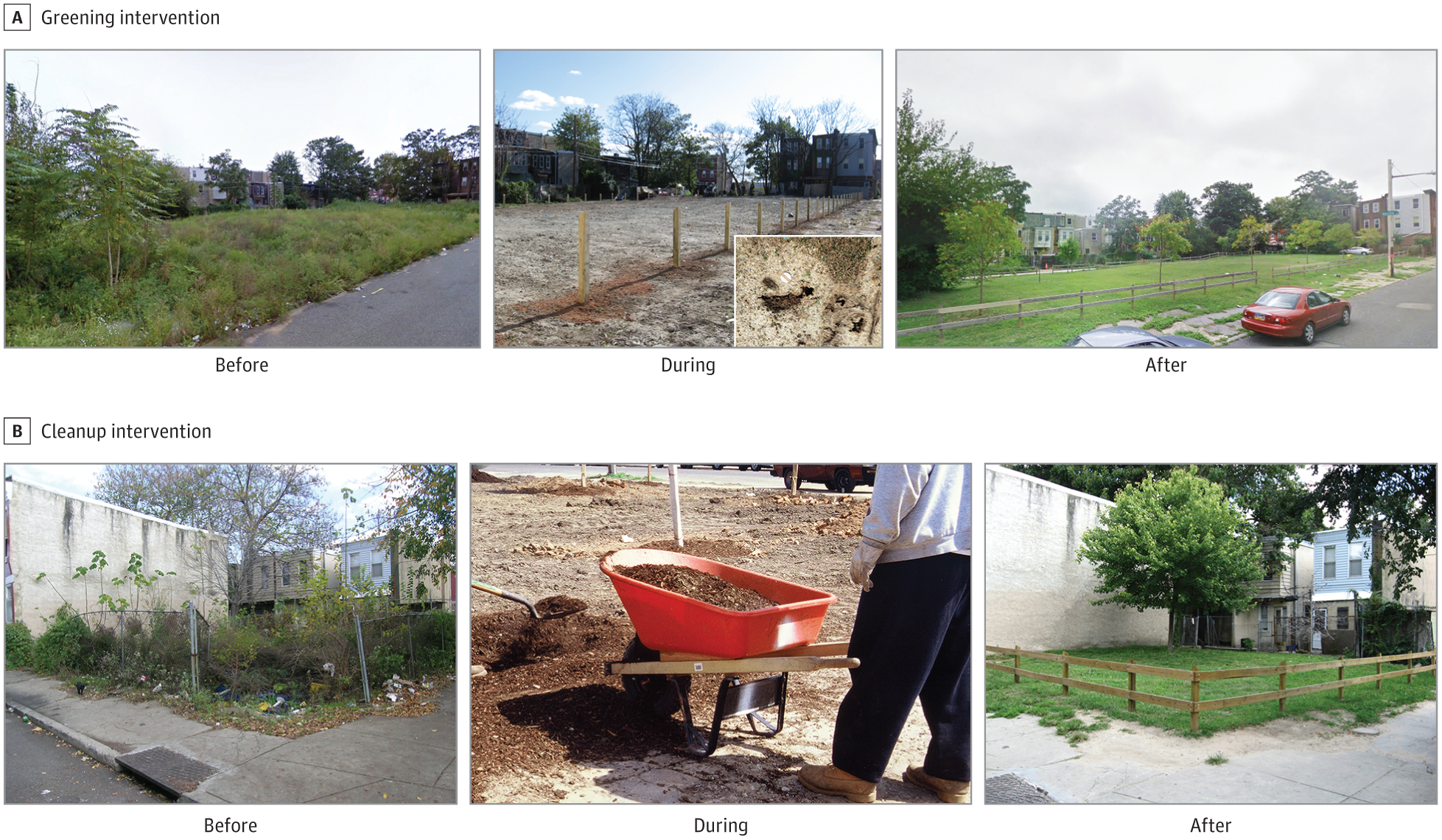 Images show blighted pre-period conditions and remediated post-period restorations.