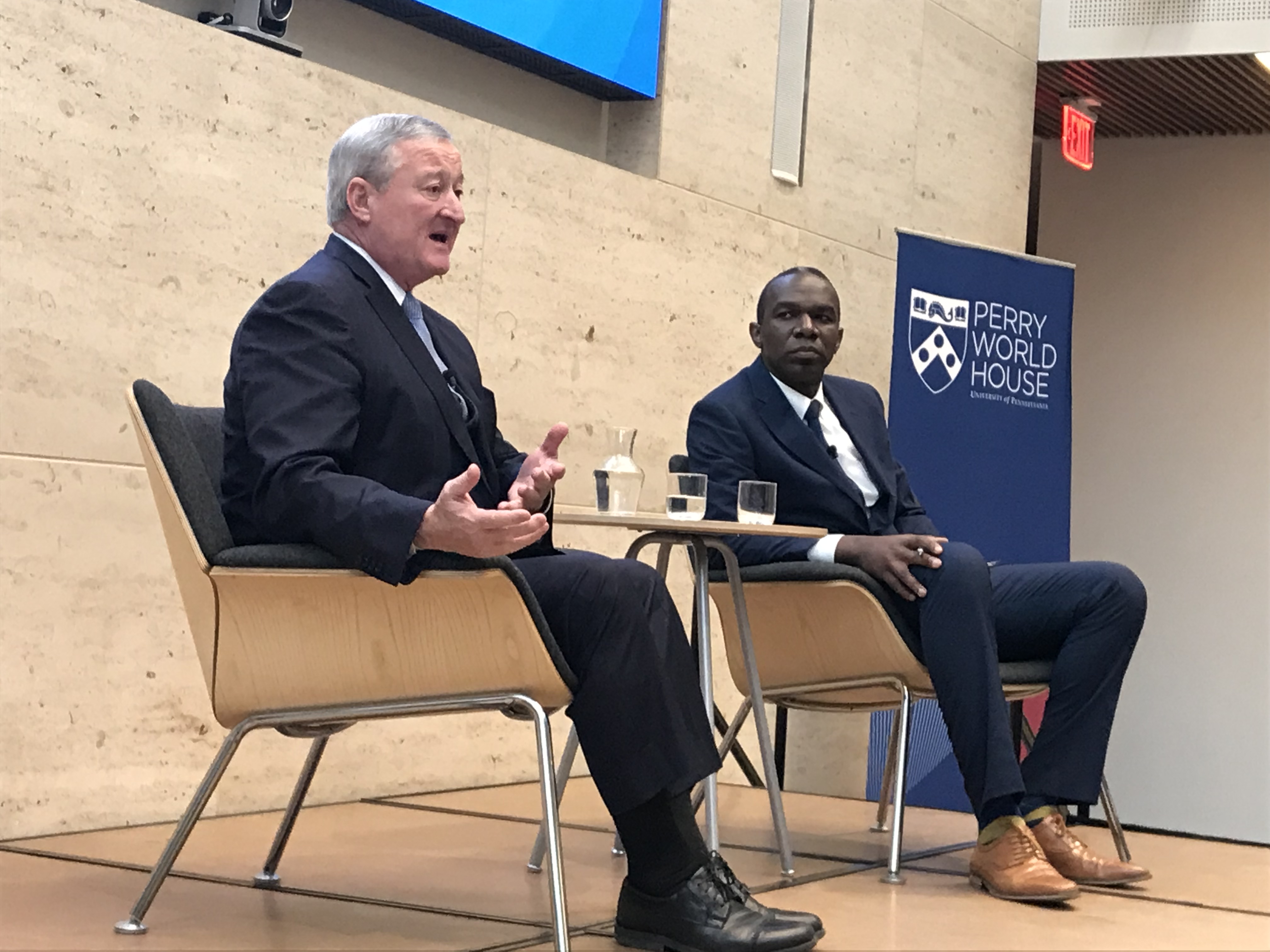 Mayor Jim Kenney addresses the audience during his conversation with Sozi Tulante during "Fearless at the Forefront: Philadelphia’s Local Response to Shifting Immigration Policy" conversation on Nov. 14. 