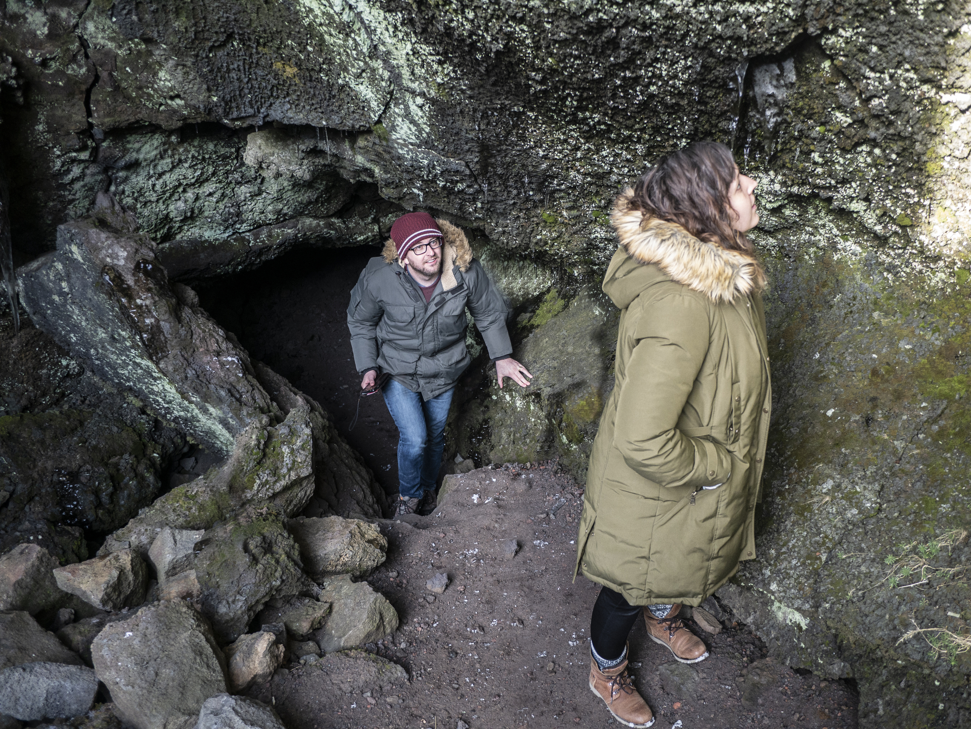 zane cooper emerging from an Icelandic cave