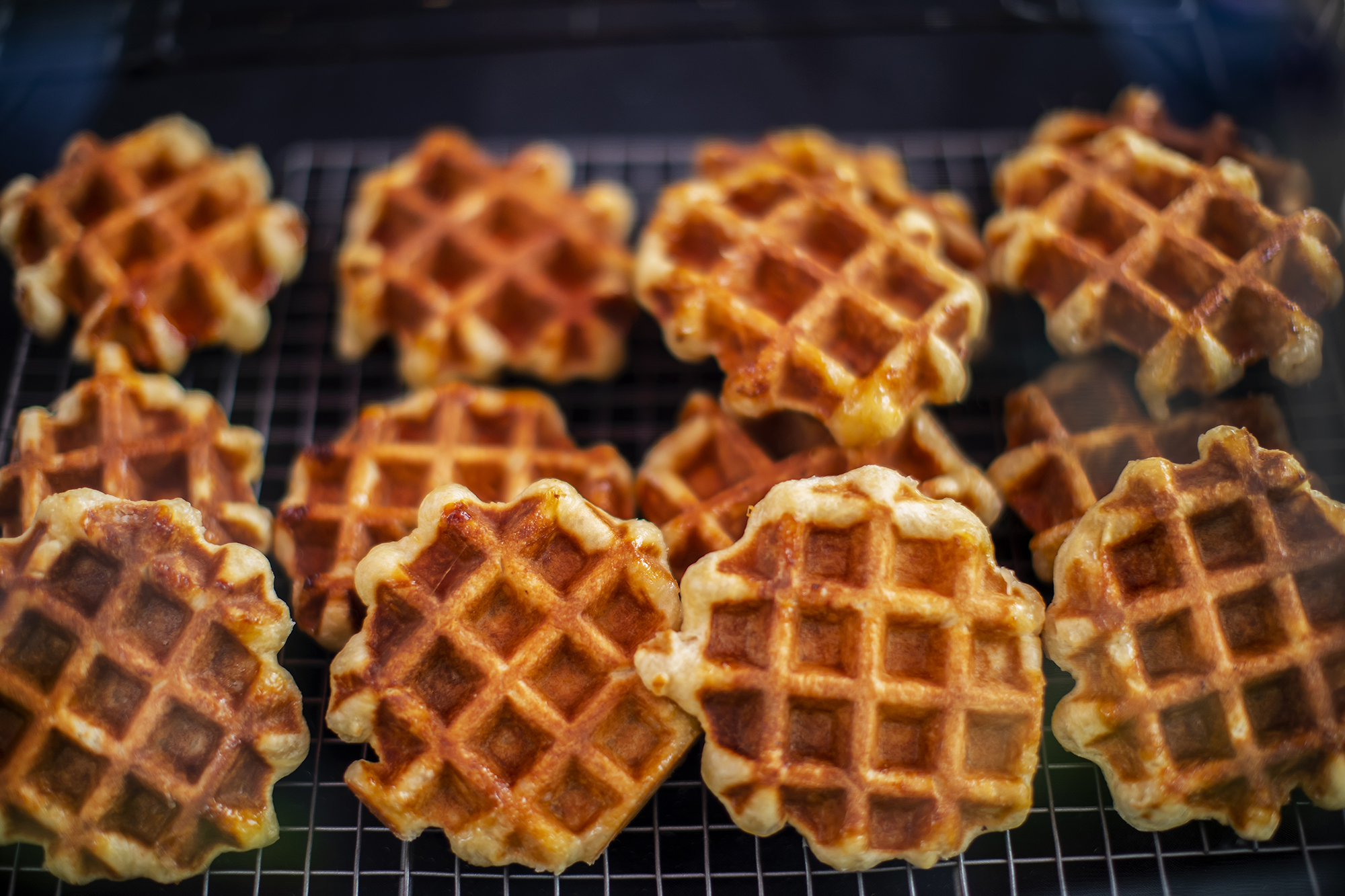 Two rows of mini waffles. 