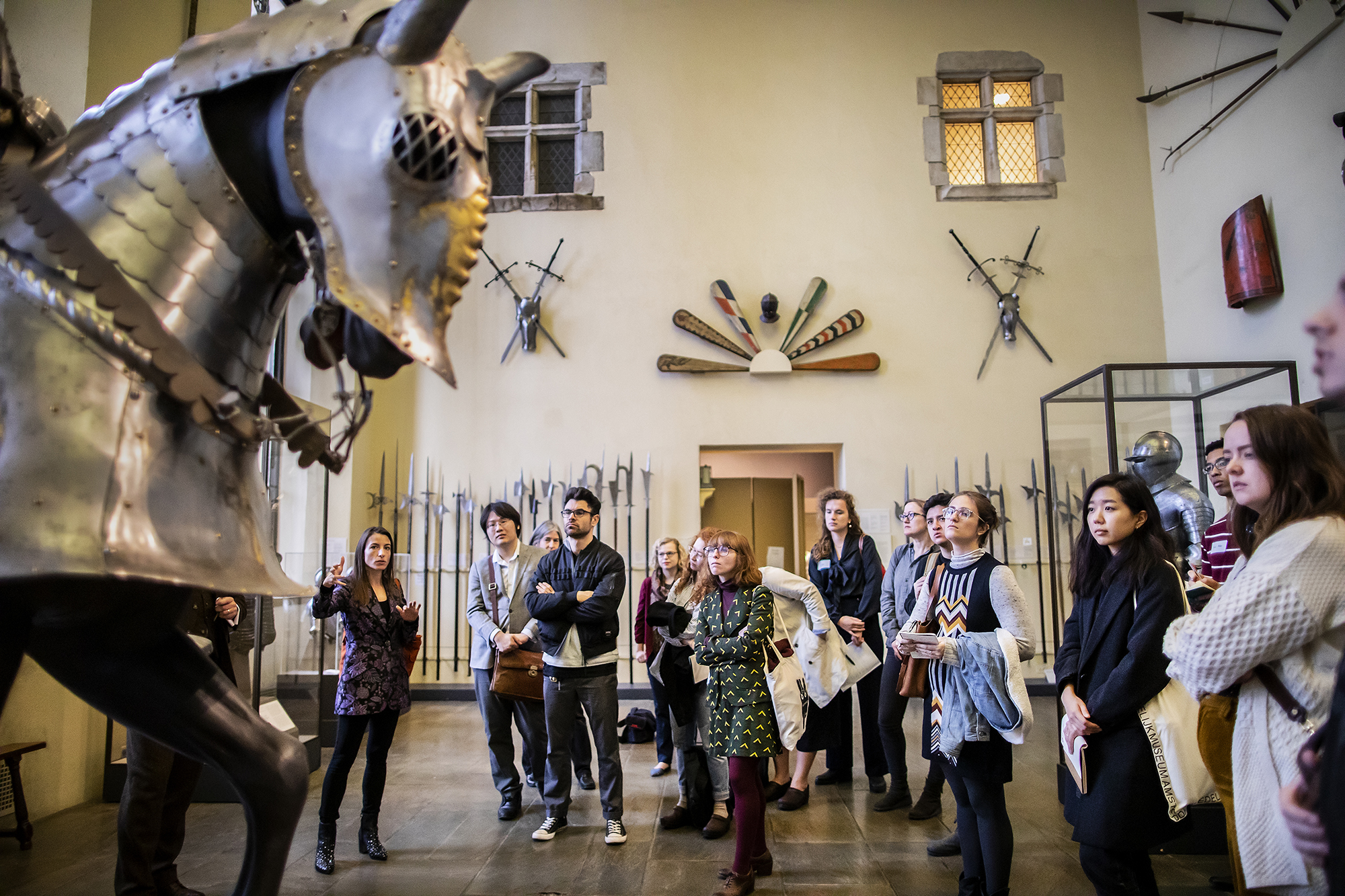 students at the philly museum of art in the armor gallery