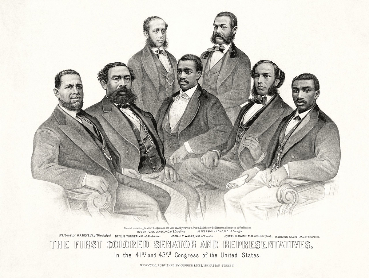 Historical rendering of a portrait of the first African American senator and Represenatives