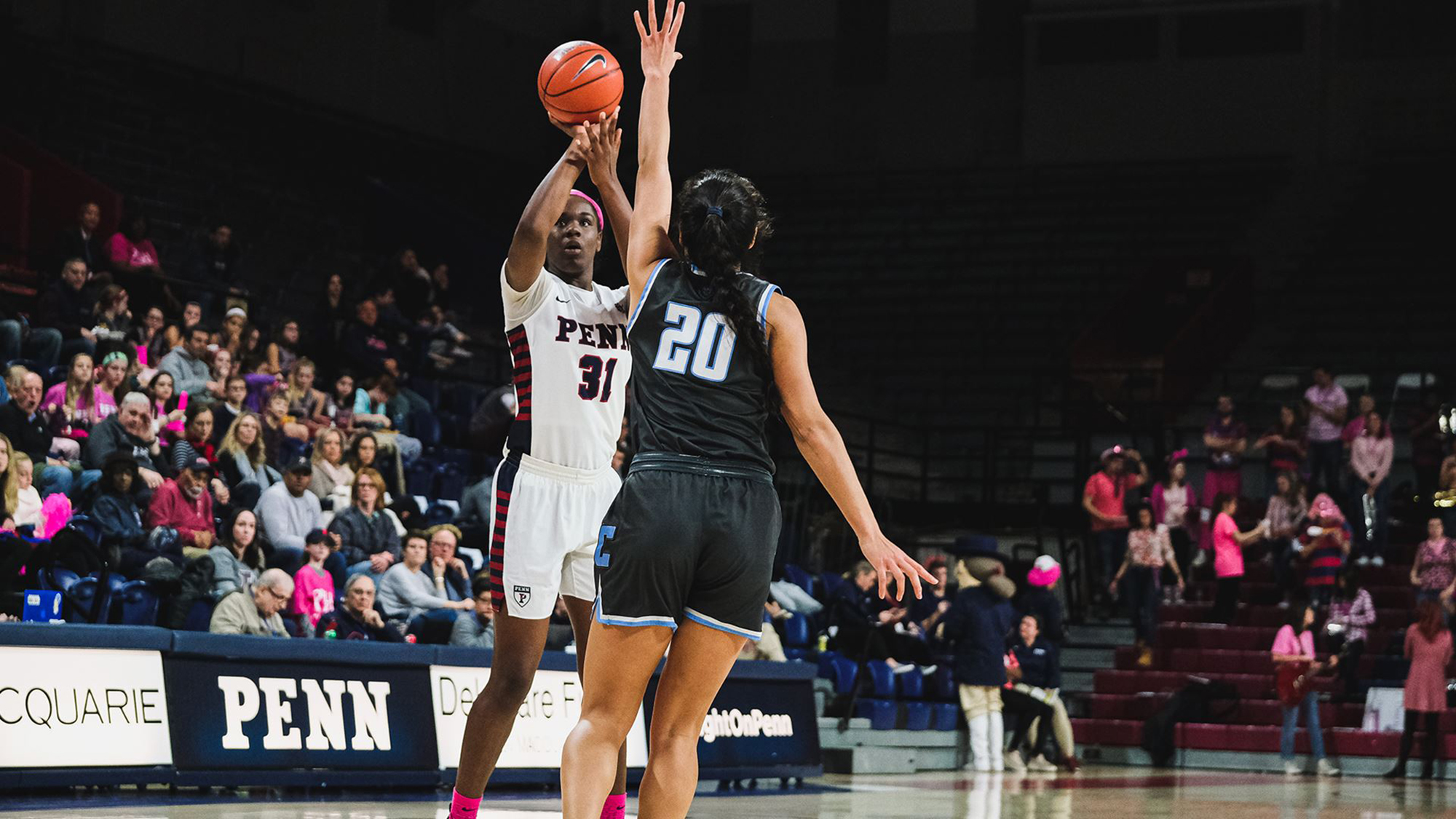 Junior center Eleah Parker shoots a jump shot against Columbia at the Palestra.