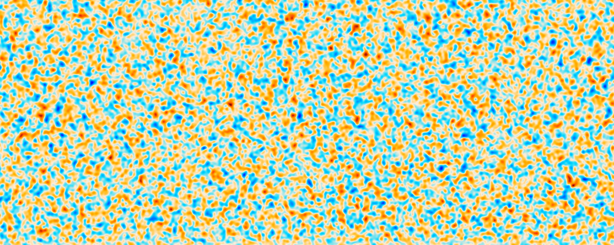 an image of the cosmic microwave background, showing variations in polarization as shades of orange and blue