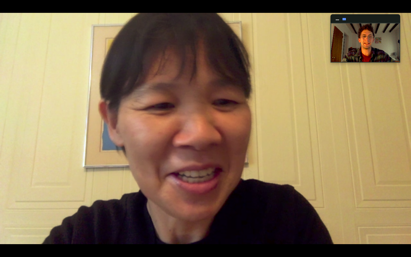 Screenshot of a video call with two people 