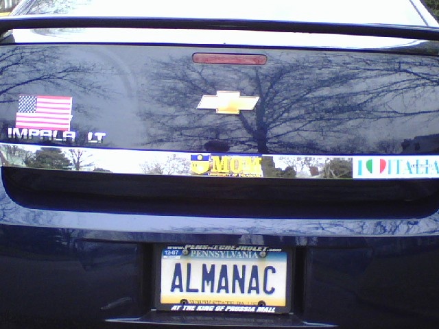 Miller's license plate reads Almanac