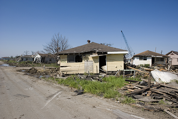A house destroyed by Hurricane Katrina flooding in New Orleans.