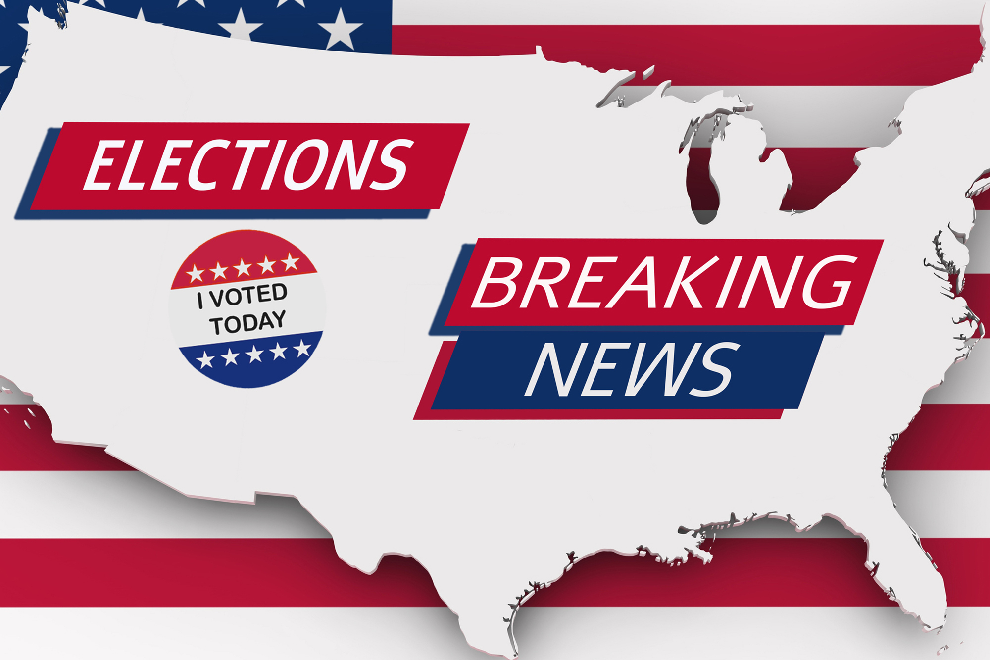 Map of United States that reads 'Elections,' 'I voted today,' and 'Breaking news'