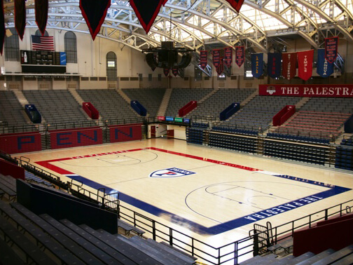 Penn's historic Palestra sits empty with no players, coaches, or fans.