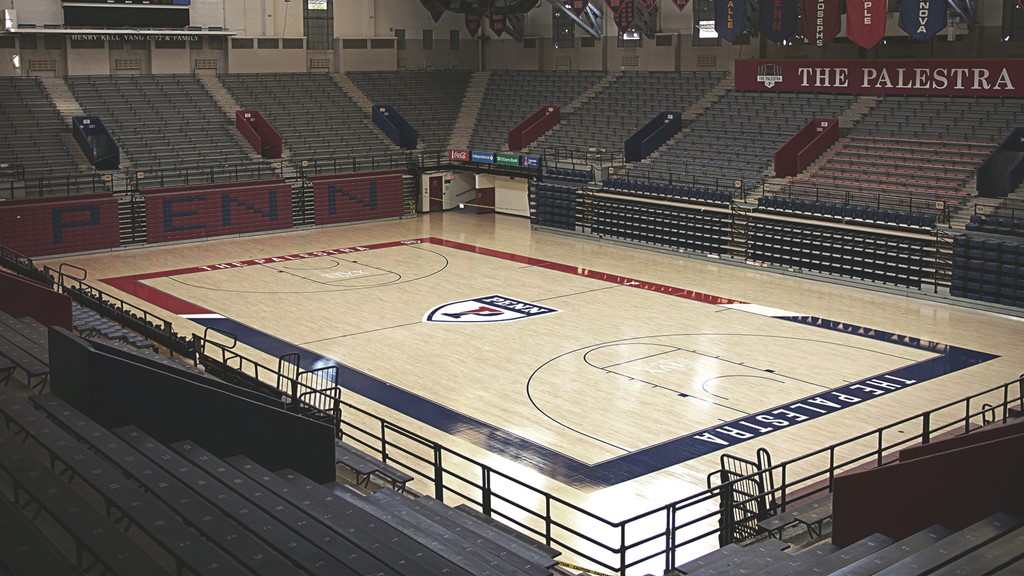 The Palestra basketball court sits empty.