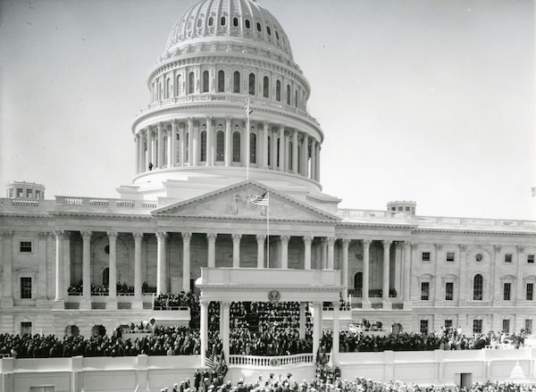 Image of the United States Capitol during John F. Kennedy's inauguration in 1961.