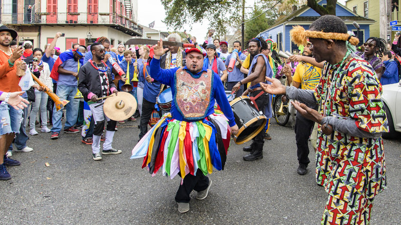 Drums and colorful costumes in the street