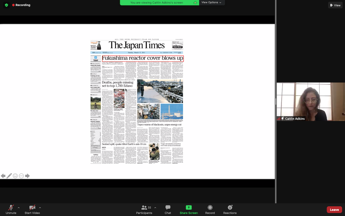 A front page from The Japan Times describes the 2011 Fukushima disaster 
