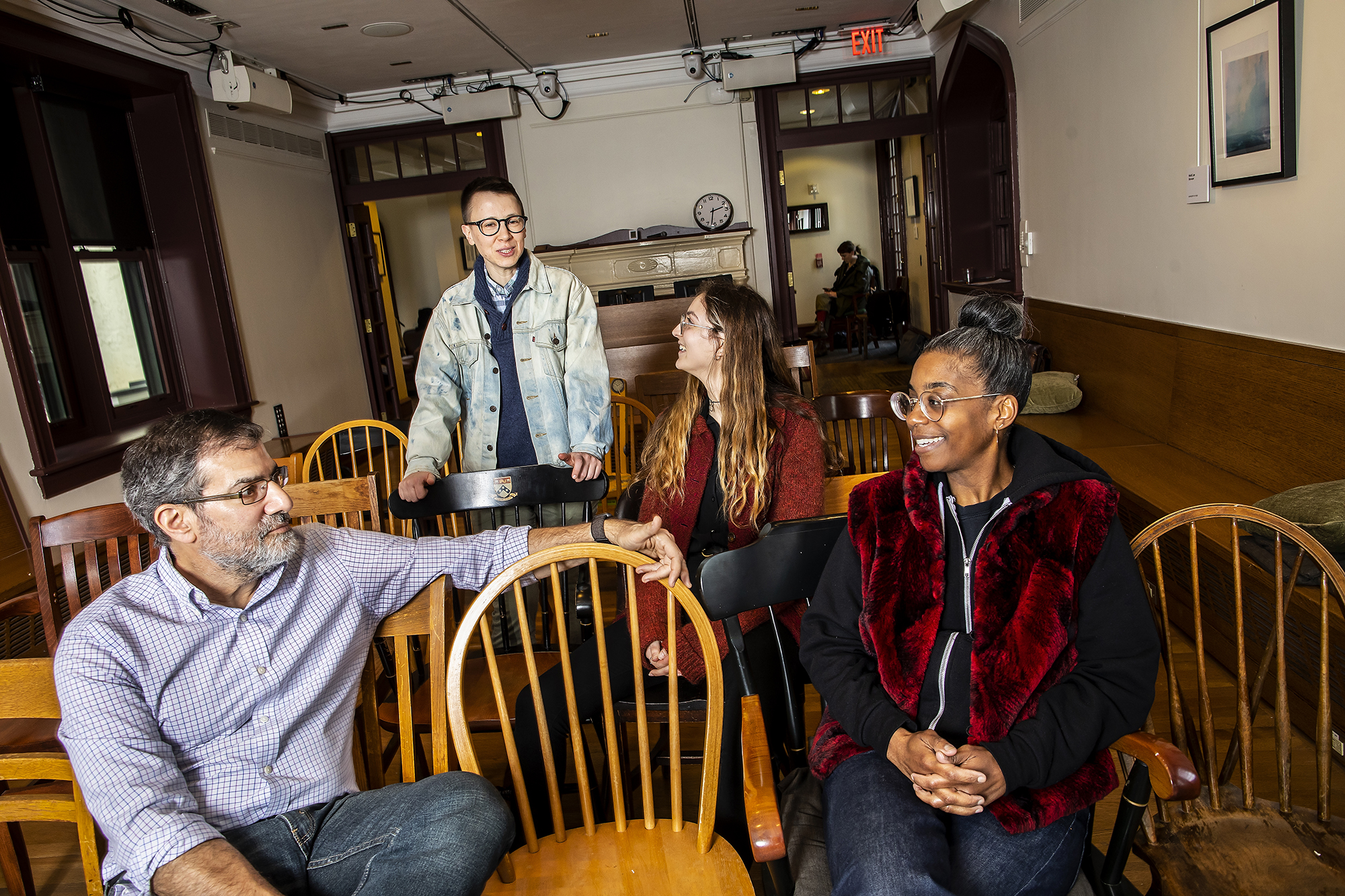 Al Filreis, Davy Knittle, Sophia DuRose and Simone White in a room at the Kelly Writers House.