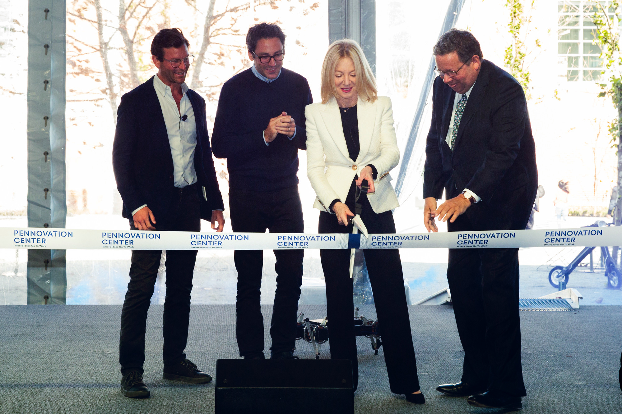 penn president amy gutmann cuts the ribbon for the pennovation opening