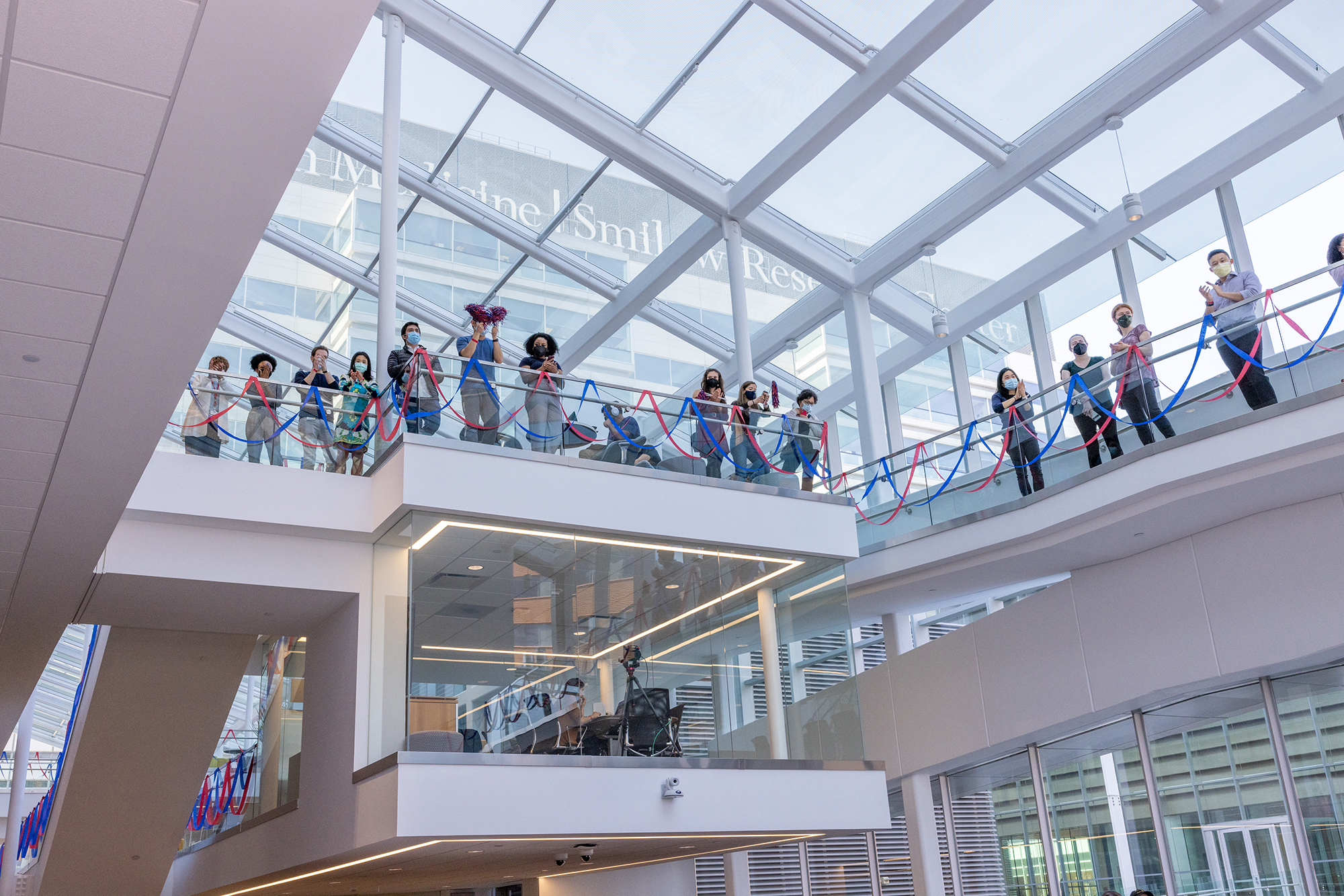 People standing in the atrium at Penn Medicine on Match Day.