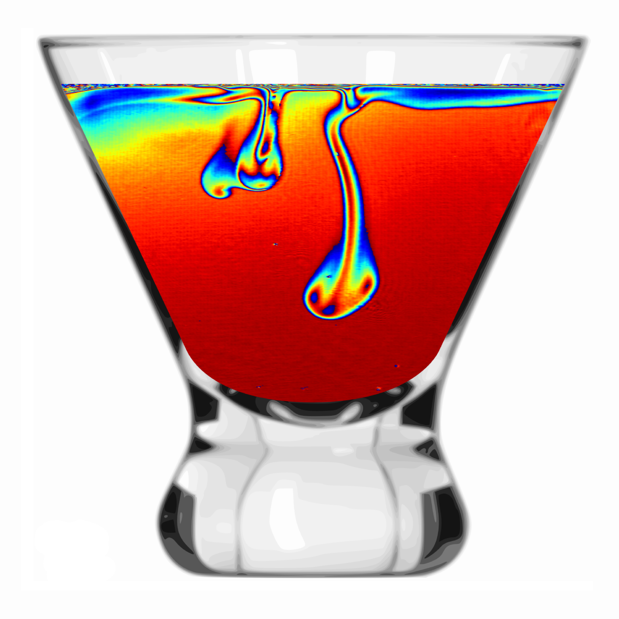 Imaging of phase differences between two liquids in a shot glass.