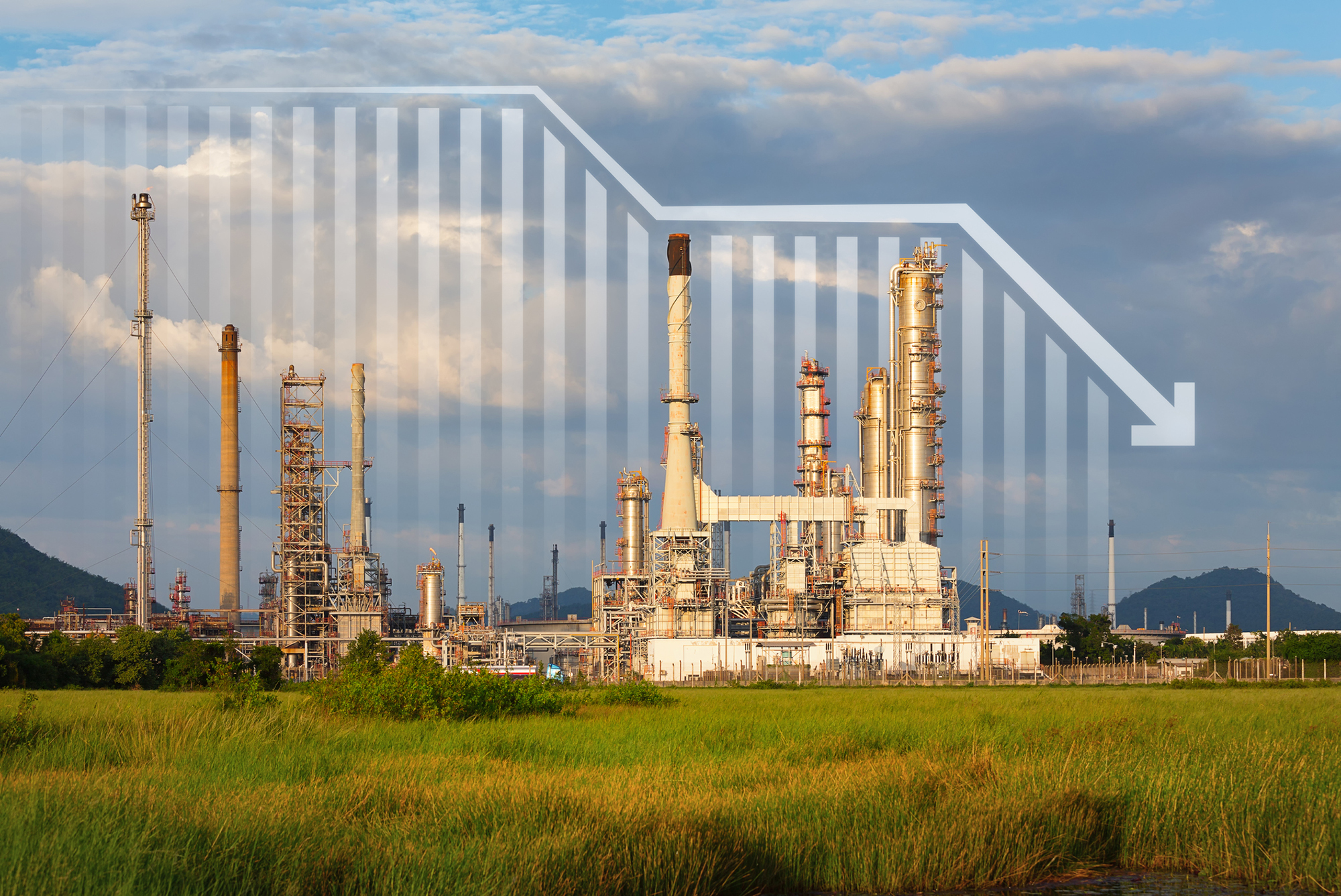 Oil refinery with business analytics overlaid.