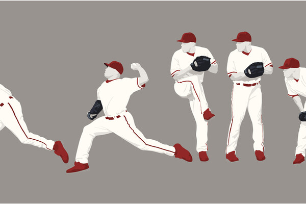 five-step illustration of a baseball pitch