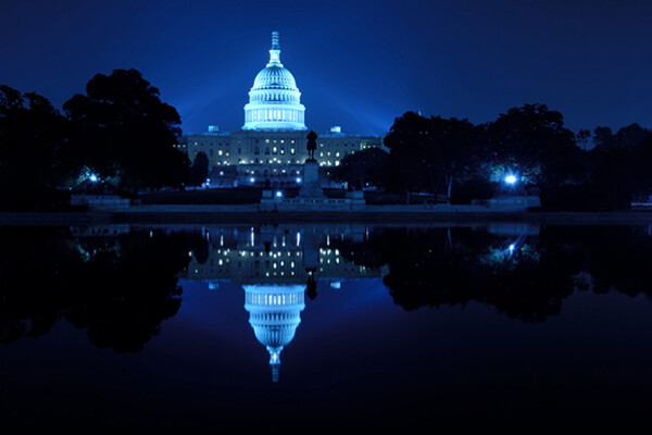 U.S. capitol building illuminate at night