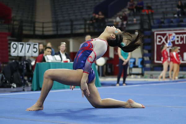 Sydney Kraez of the Penn gymnastics team performs a floor routine during a meet.