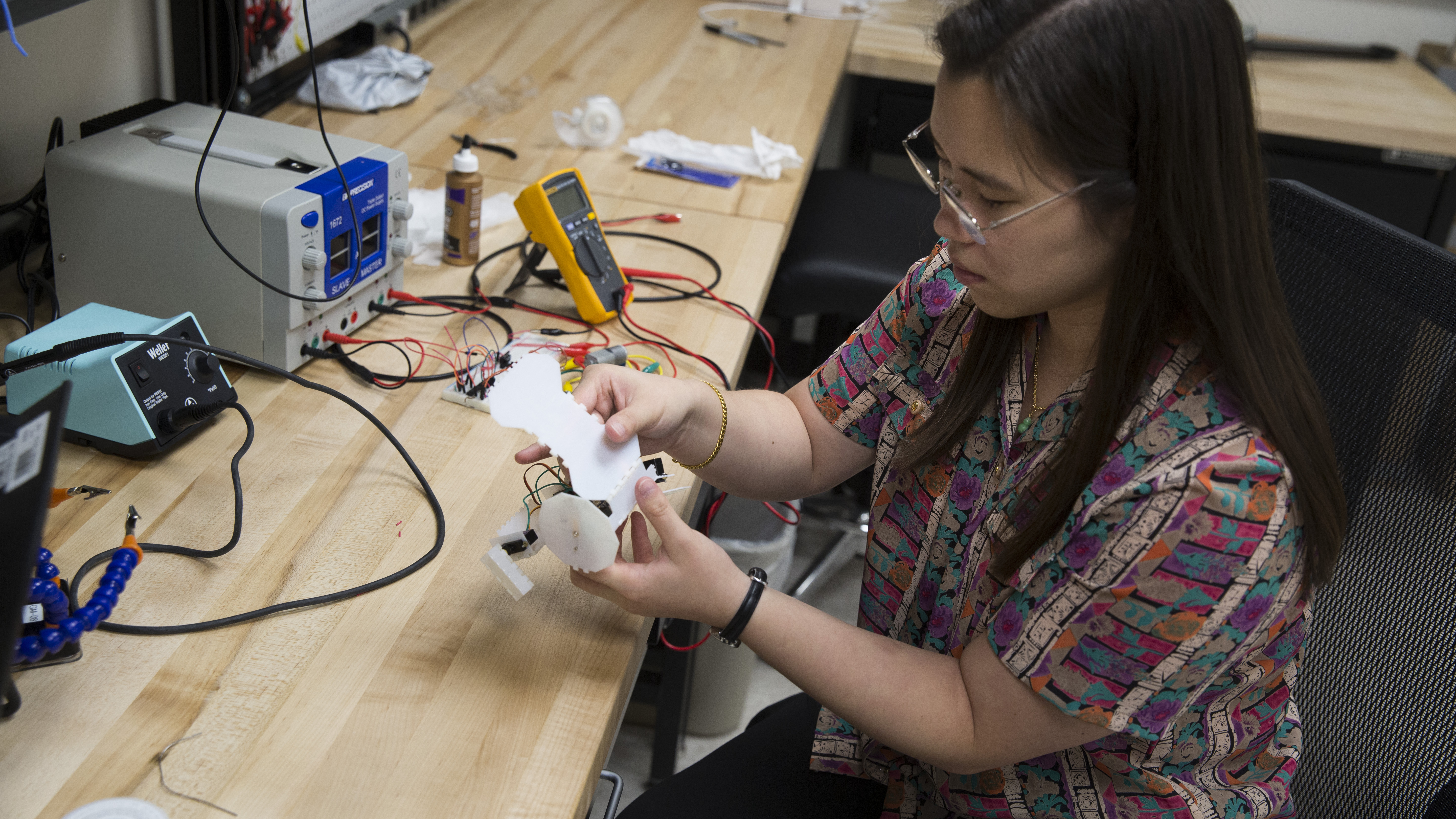 Sung is developing design software to enable people without an engineering background to create custom origami robots that can move on the ground. The tool, called Interactive Robogami, is based on a database of robot parts which users can combine together like a “virtual Lego set.”
