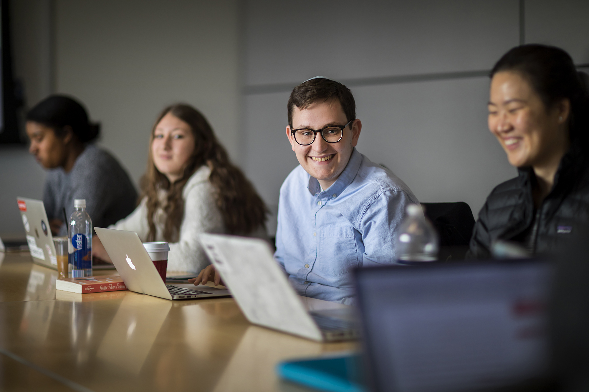 Penn Professor David Wallace teaches a travel writing freshmen seminar, including Yoni Gutenmacher. 