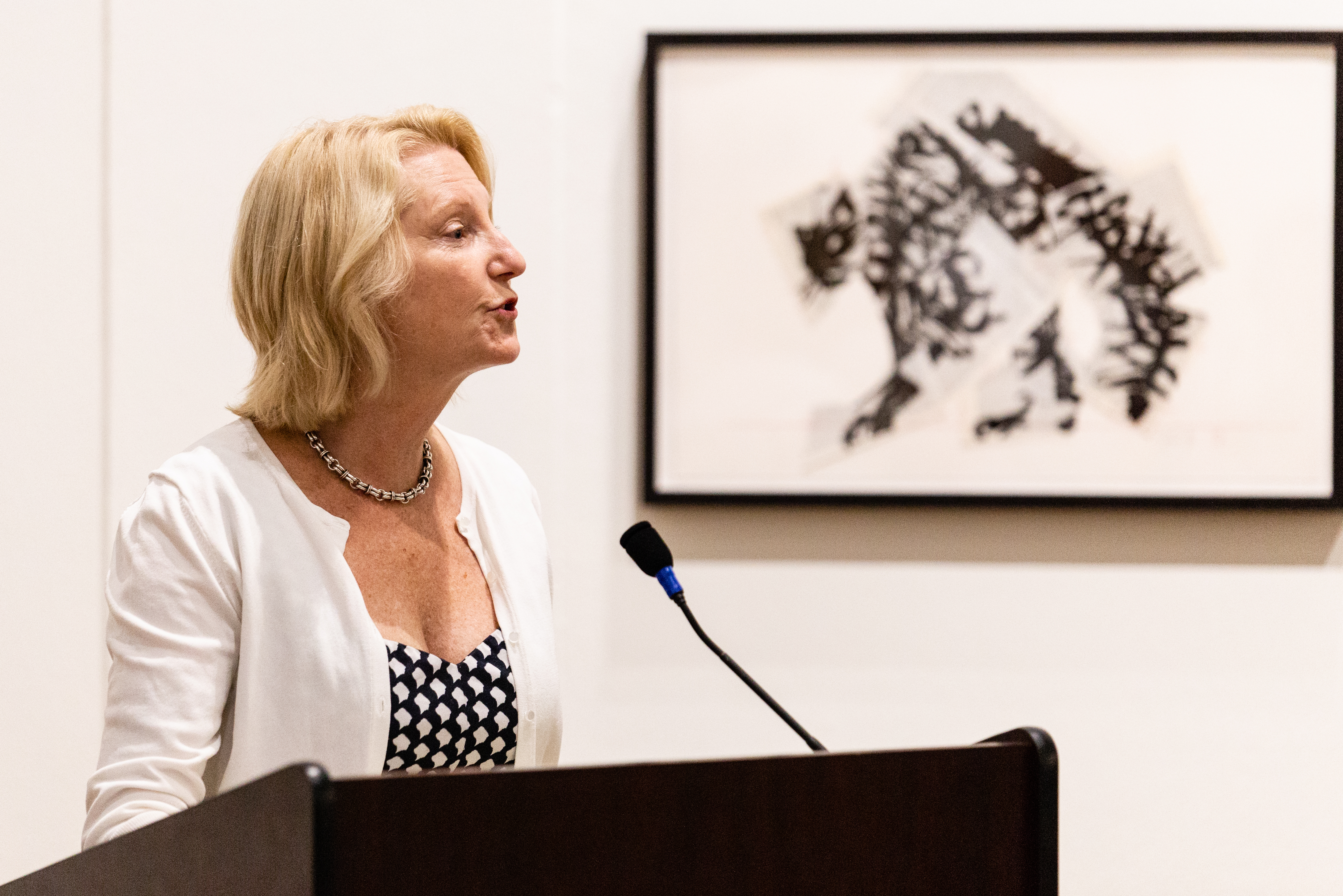 Penn art curator Lynn Marsden-Atlass at the Arthur Ross Gallery opening of the William Kentridge exhibition.