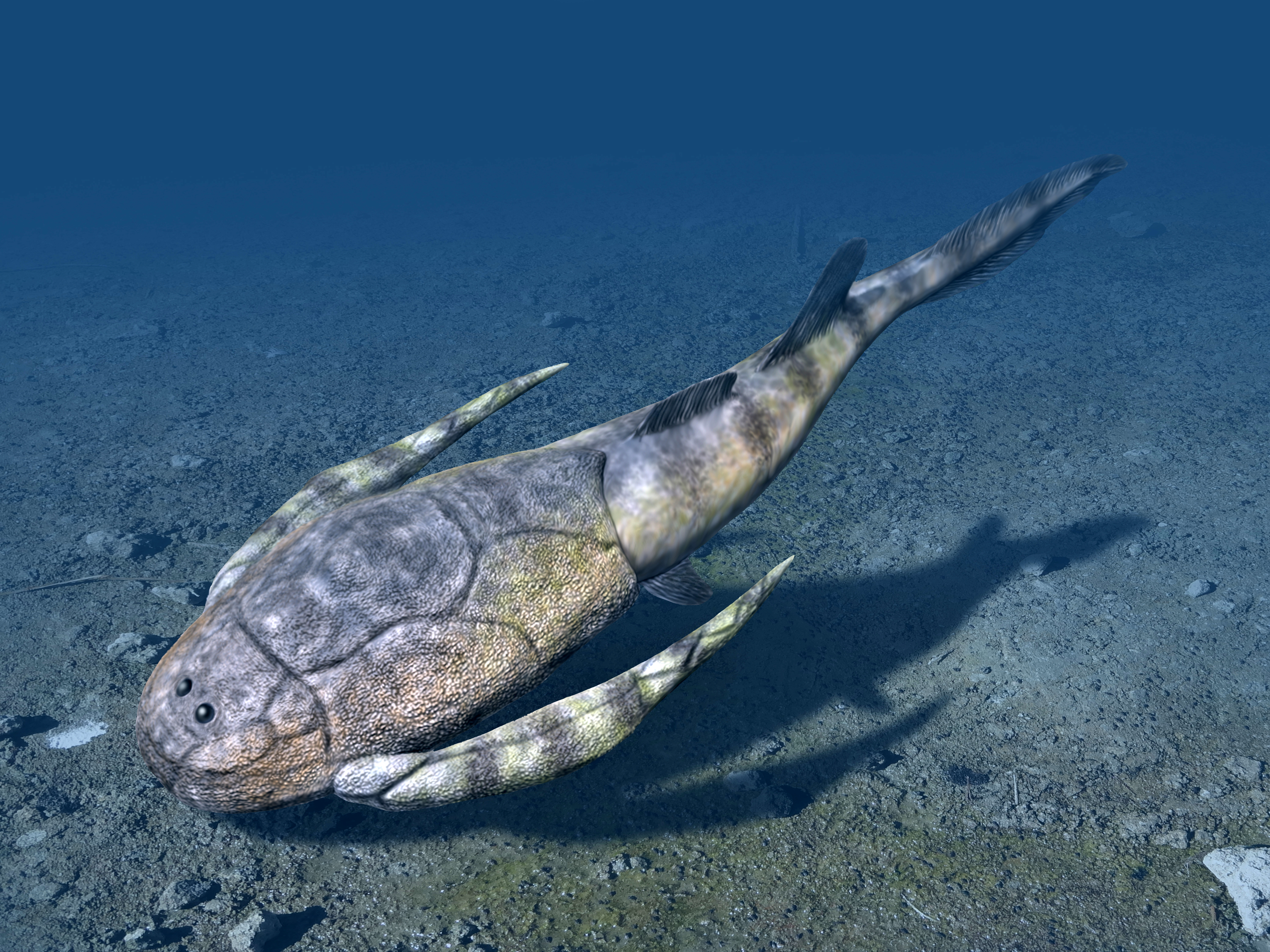 Ancient fish swimming at the bottom of the seabed