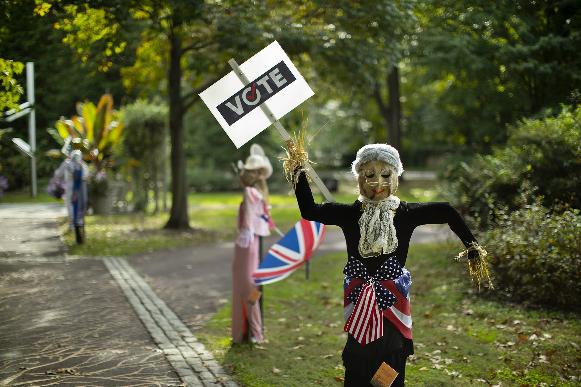 Scarecrow-Holding-Vote-Sign-In-Garden