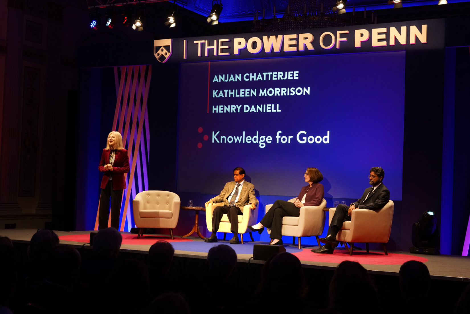 President Gutmann speaking on stage at Power of Penn event in London
