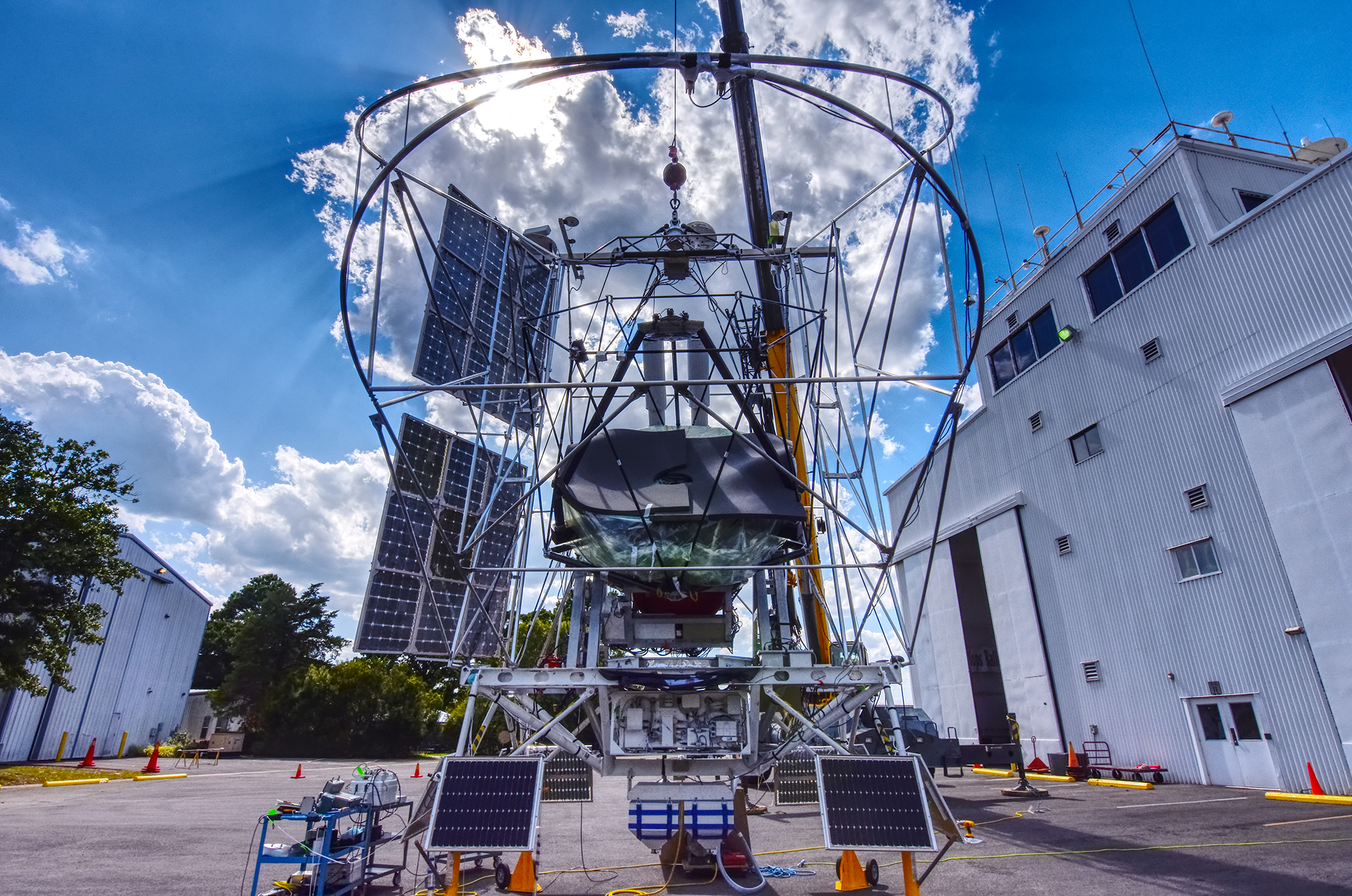 BLAST telescope sitting outside hangar