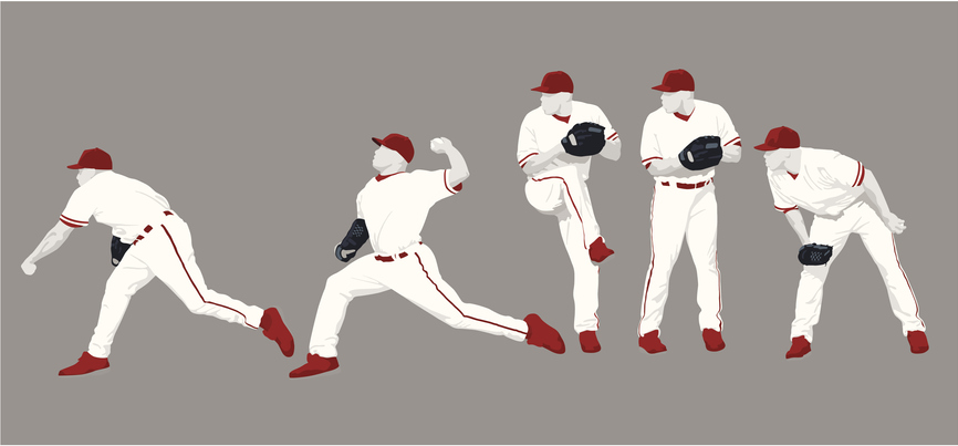 five-step illustration of a baseball pitch