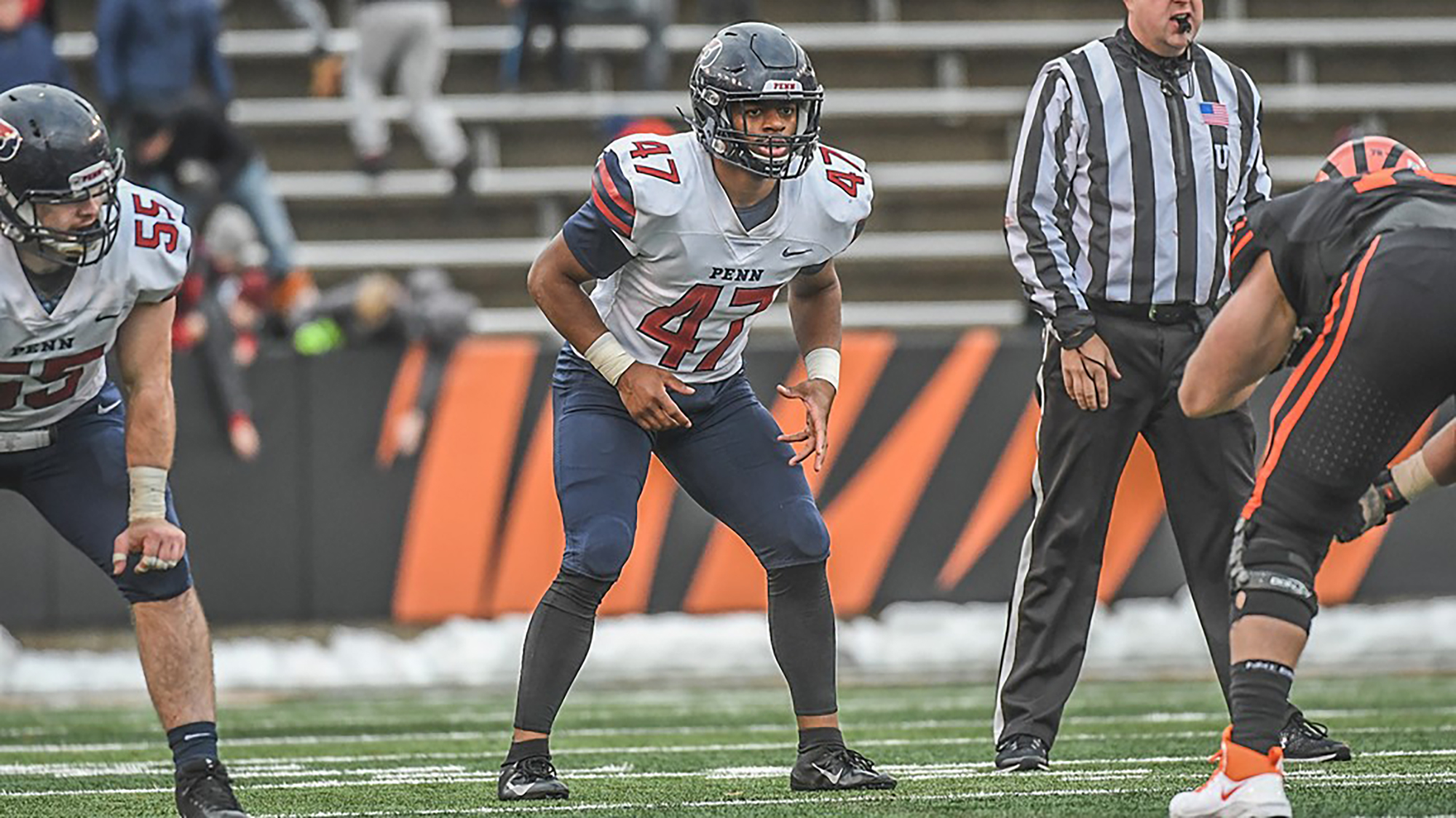 Nick Miller in his linebacker spot during a game