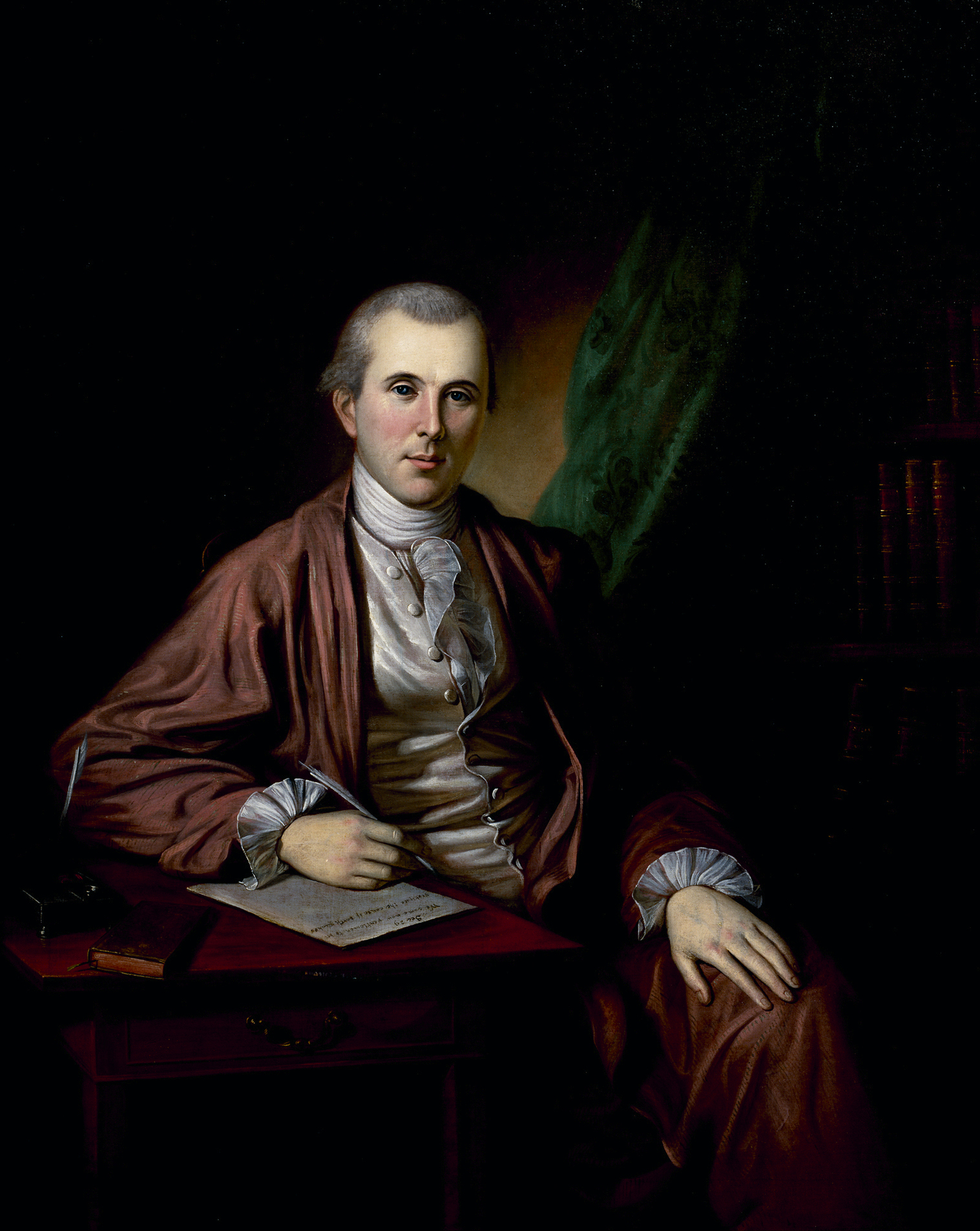 Benjamin Rush with a quill in his hand