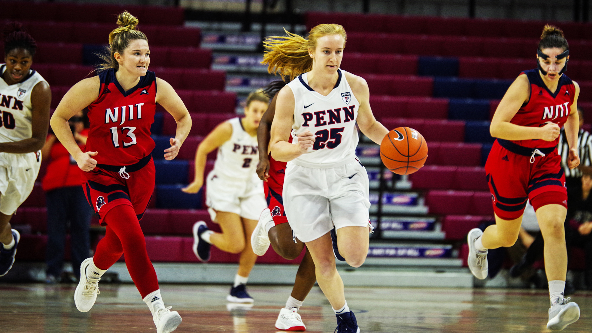 Russell brings the ball up the court against NJIT