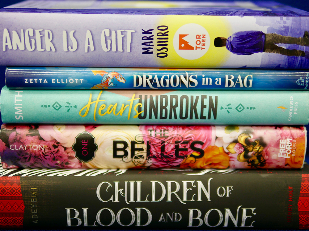 stack of children's books with spines facing out