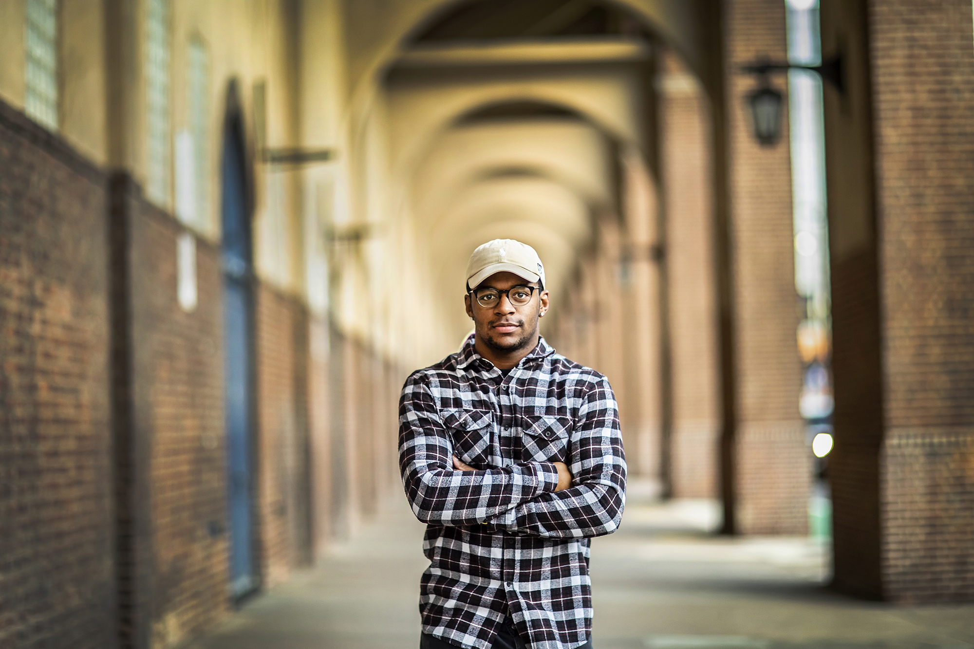 Nick Miller of the Penn football team poses outside of Franklin Field