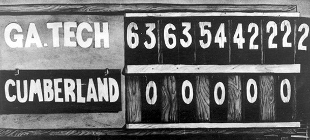 The scoreboard from the Georgia Tech/Cumberland game on Oct. 7, 1916