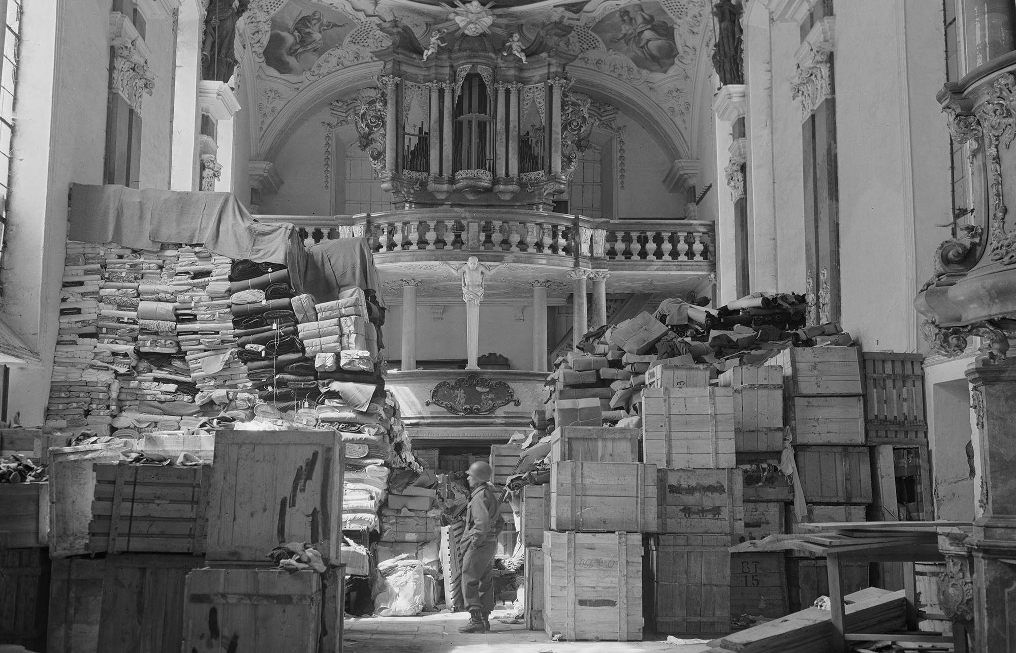 historical photo of nazi looted books in church
