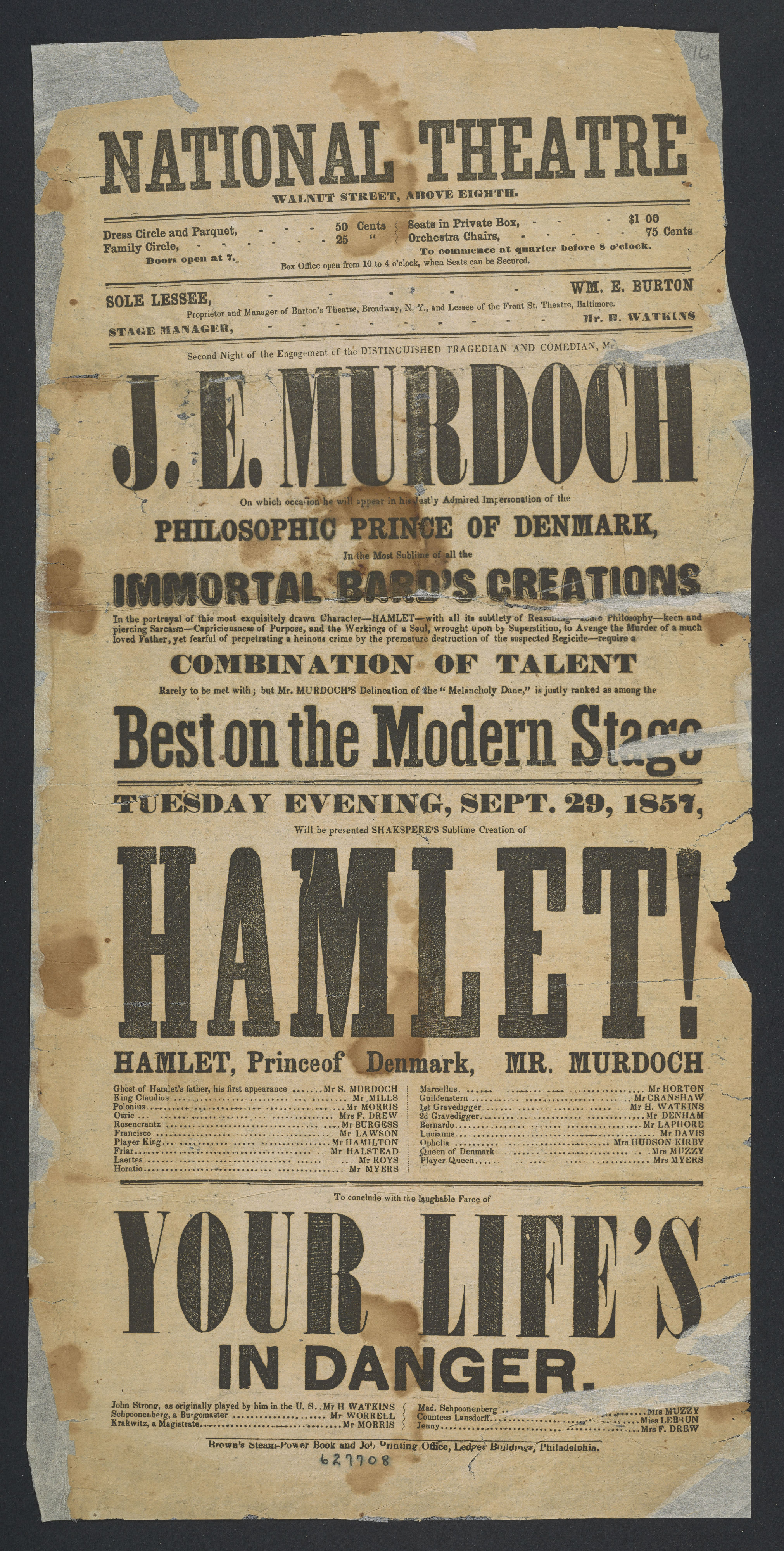 Playbill cover from 1857