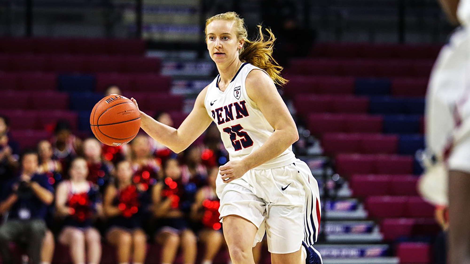 Ashley Russell pushes the ball during a game at the Palestra.