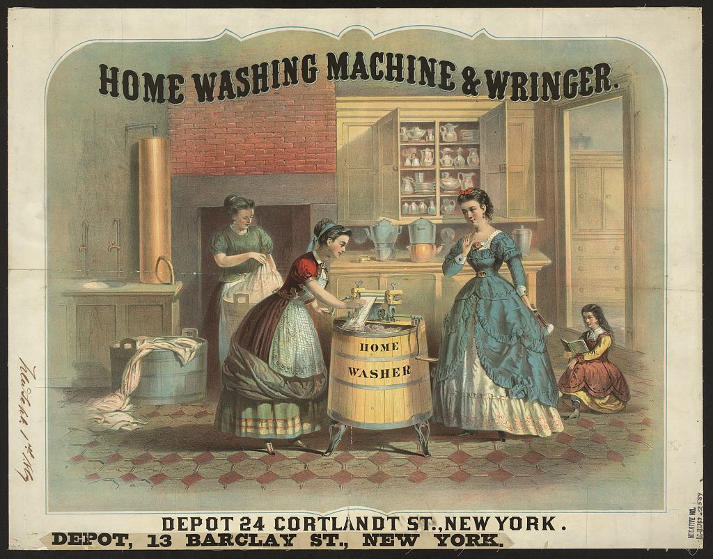 An illustration of women washing clothes in the late 1800s. 