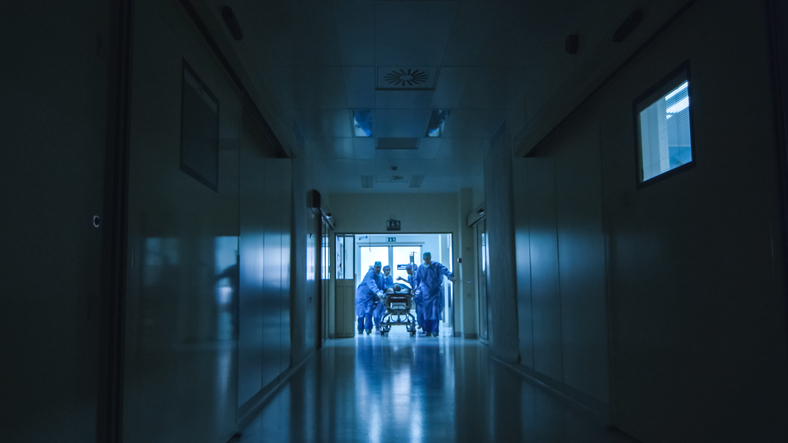trauma team in hospital corridor