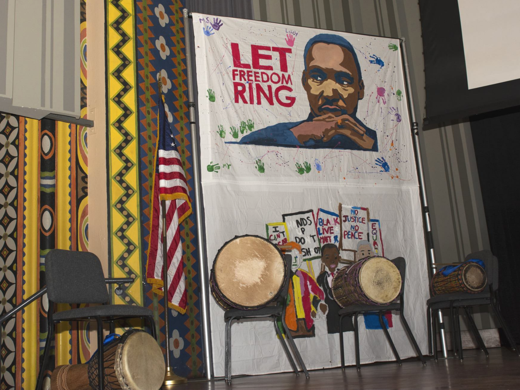 A stage ready for a MLK Day of Service performance. 