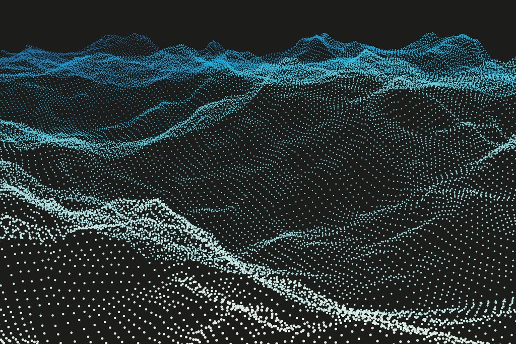 landscape of mountains made with small colored dots