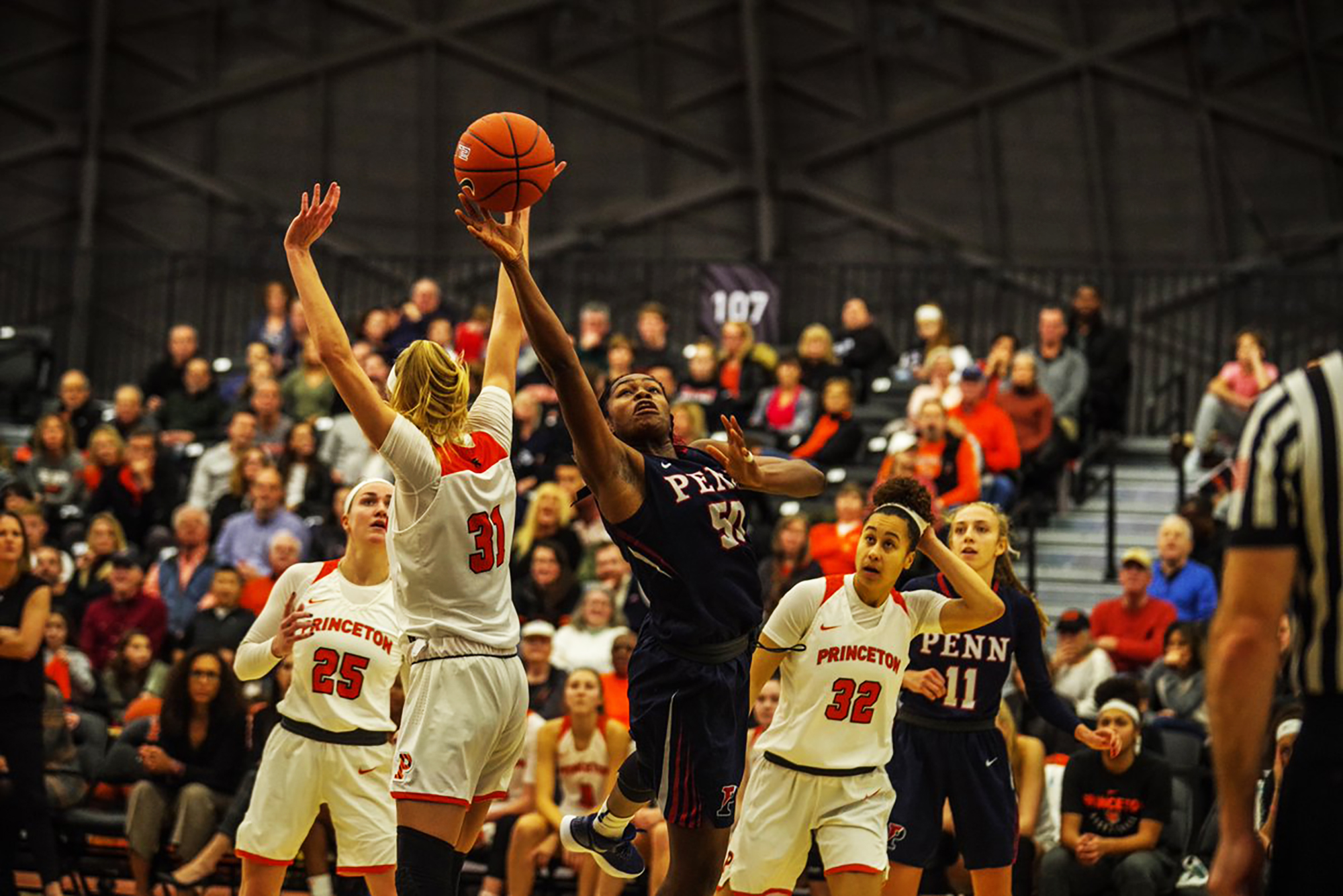 Senior forward Princess Aghayere shoots a tough shot against Princeton in New Jersey.