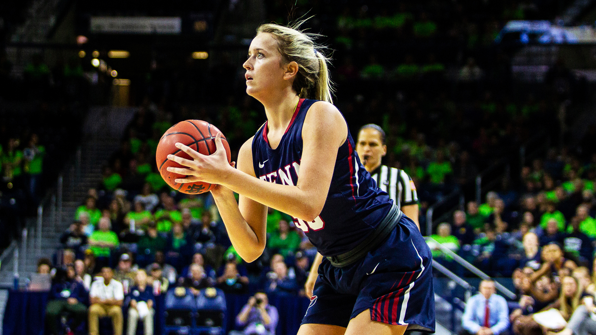 Senior guard Phoebe Sterba prepares to shoot a shot at Notre Dame.