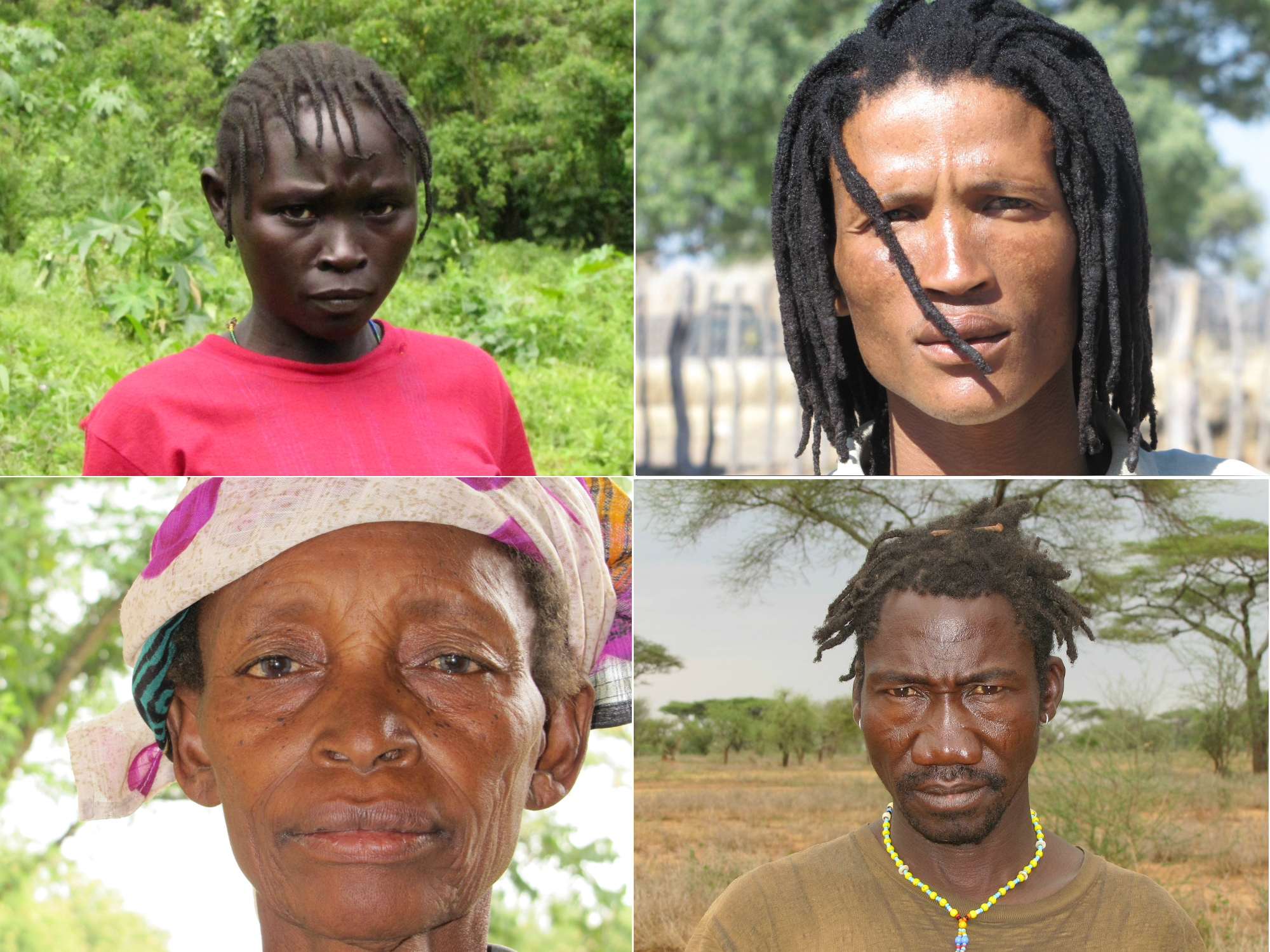 Four pictures of African individuals, two men and two women, who all look very different.