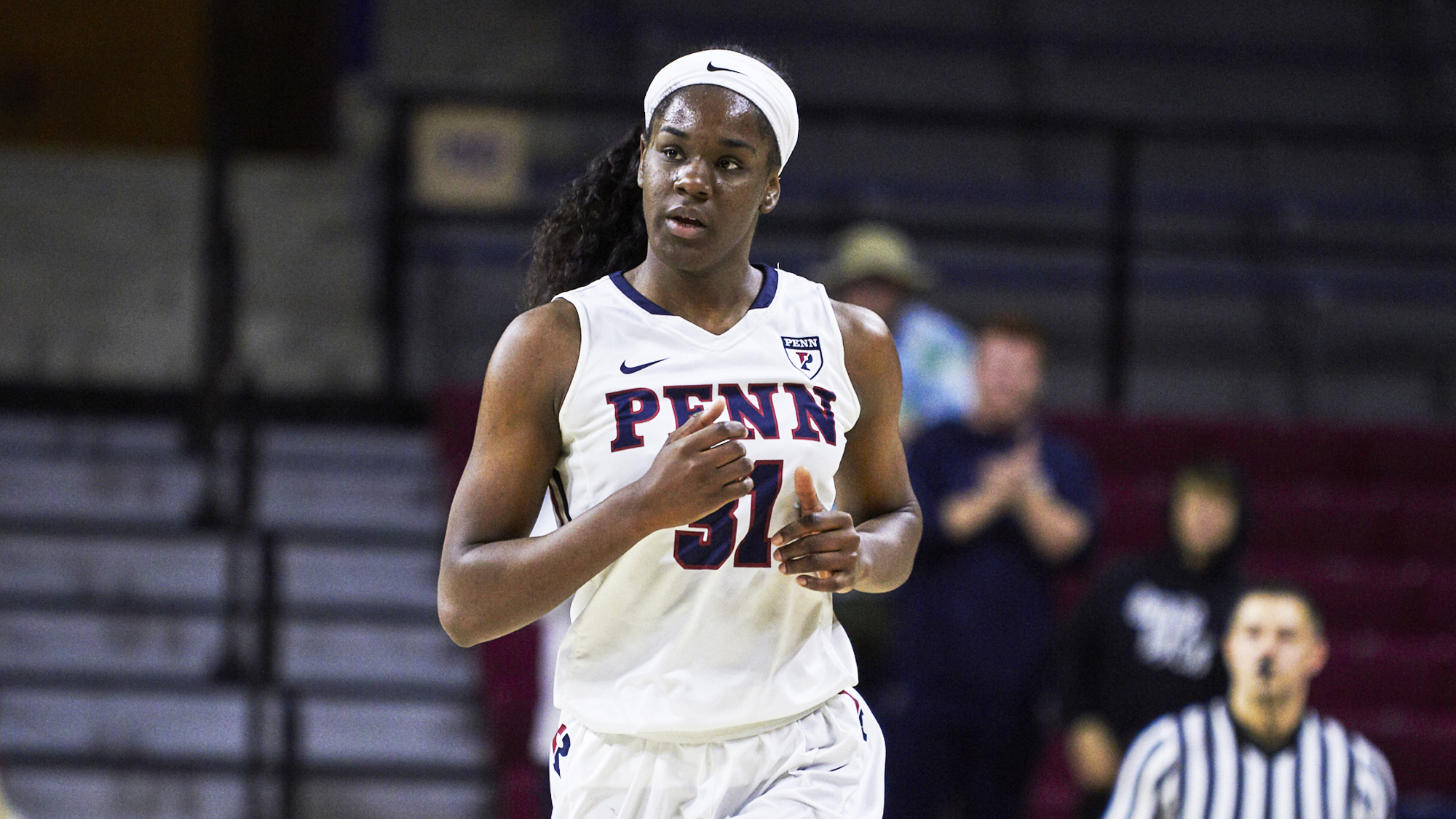 Sophomore center Eleah Parker jogs up the court.